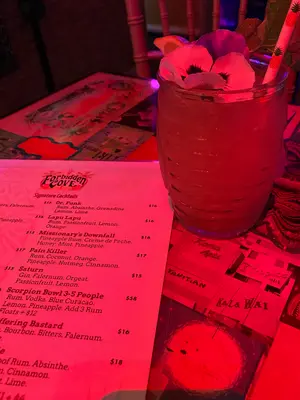Forbidden Cove drink and menu